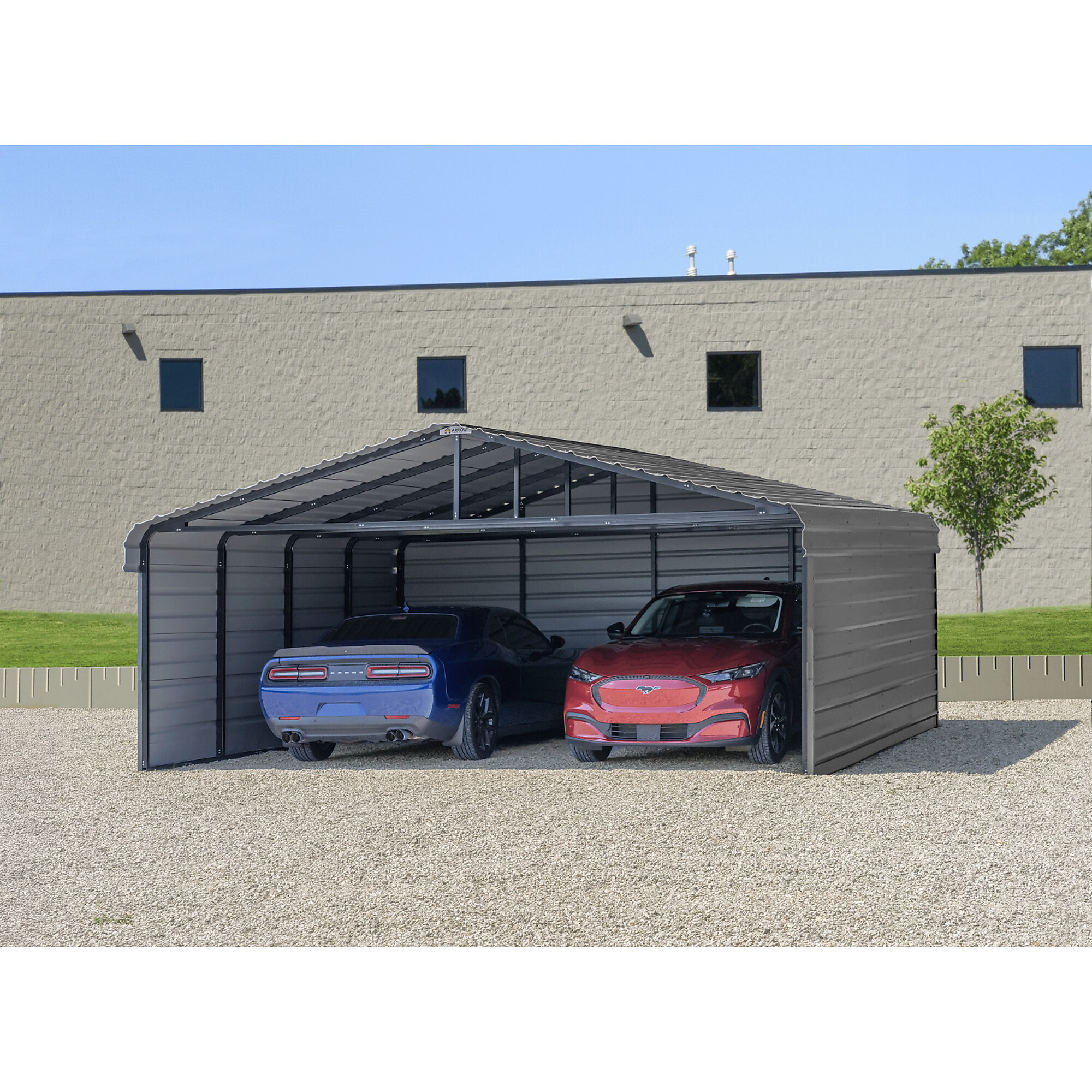 Arrow, Arrow 20x20x7 3 Sided Carport, Width 120 in, Height 118 in, Cover Material Steel, Model# CPHC202007ECL3